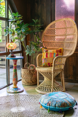 Fauteuil Pauw met kussen rotan Naturel 