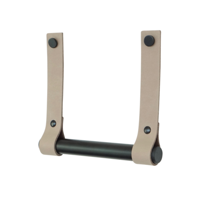 Leren toiletrolhouder (roldrager: zwart metaal)