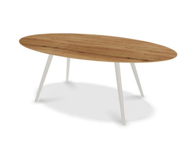 They &amp; Me eettafel Joy – ovaal – eiken rustiek lak – onderstel RAL9010 zuiverwit