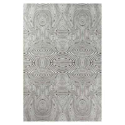 Geometrisch Off-white vloerkleed Tabasco met cirkels en labyrinten in goudgeel