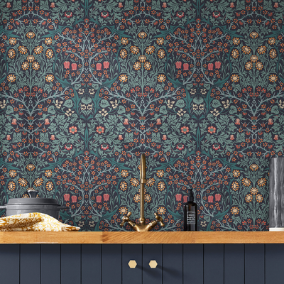 vliesbehang william morris at home blackthorn navy
