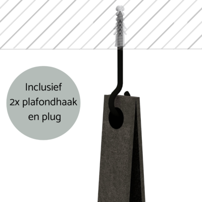 Plantenbak - aan leren banden (Zwart staal)