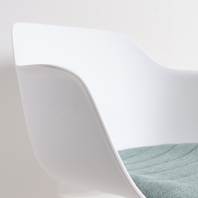 Nola-Liz zwart draaibare eetkamerstoel - Witte zitting met armleuningen (incl. zitkussen)