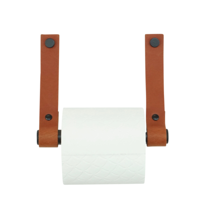 Leren toiletrolhouder (roldrager: zwart metaal)