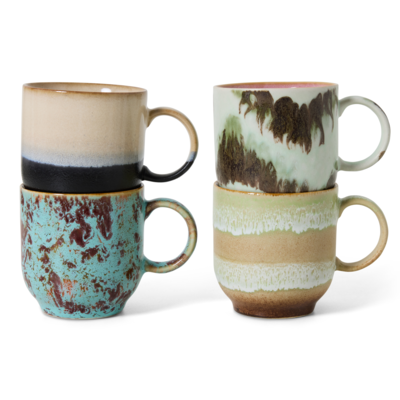 70s ceramics: café mugs, abstract (set of 4)