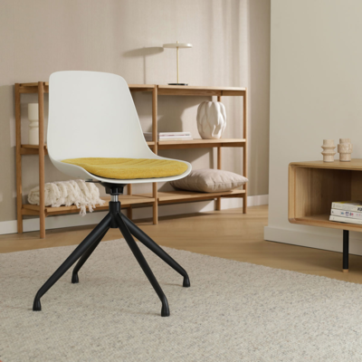 Draaibare eetkamerstoel Nola-Liv wit - zwart onderstel (incl. zitkussen)