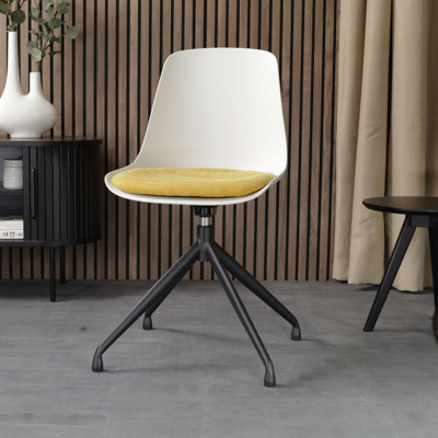 Draaibare eetkamerstoel Nola-Liv wit - zwart onderstel (incl. zitkussen)