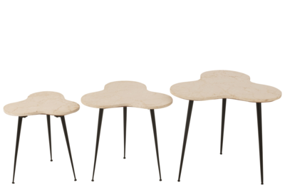 Bijzettafels marmer/metaal - Set van 3