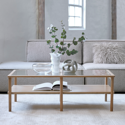 Salontafel Boris eikenhout met glazen tafelblad