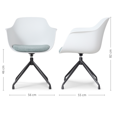Nola-Liz zwart draaibare eetkamerstoel - Witte zitting met armleuningen (incl. zitkussen)