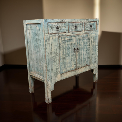 Kast blauw 3la 2deur uniek