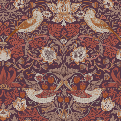 vliesbehang william morris at home strawberry thief plum