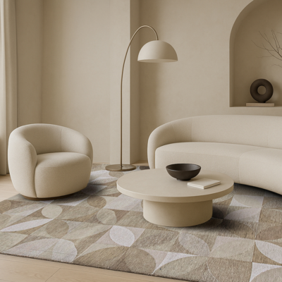 Vloerkleed Rondo beige grafisch met abstract bladerpatroon