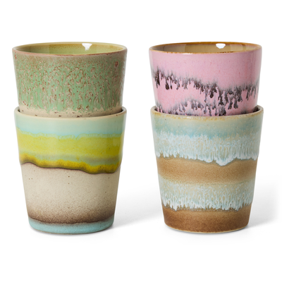 70s ceramics: coffee mugs, pop art (set of 4)