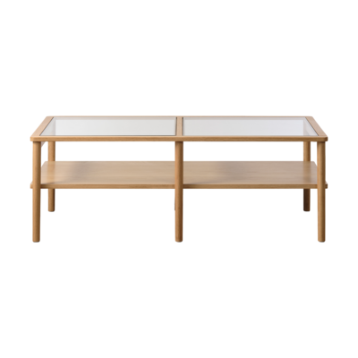 Salontafel Boris eikenhout met glazen tafelblad