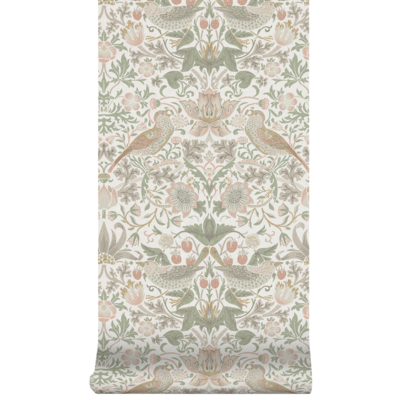 vliesbehang william morris at home strawberry thief sage & pink