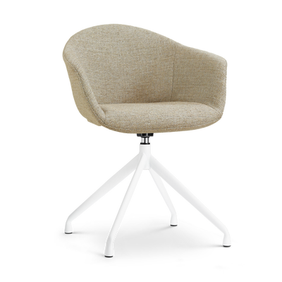 Draaibare eetkamerstoel Nola-Otis gestoffeerd - wit onderstel - met armleuningen