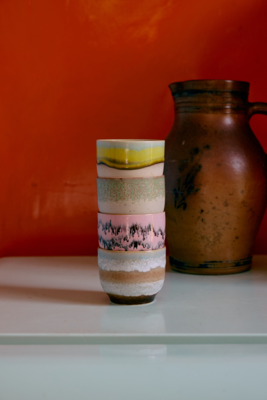 70s ceramics: café cups, deco (set of 4)