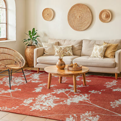 Parsley rood bloementapijt met elegant wit bloempatroon