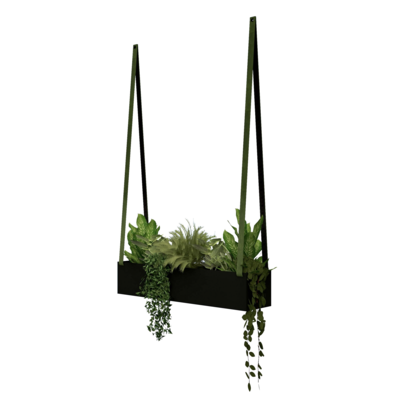 Plantenbak - aan leren banden (Zwart staal)