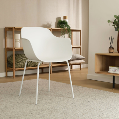 Eetkamerstoel Nora-Puk wit onderstel - met armleuningen