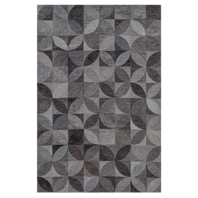 Grijs en zwart Rondo grafisch vloerkleed met abstract bladermotief