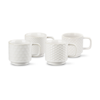 Espresso kopjes Elstra met patroon gebroken wit - set van 4