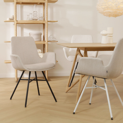 Stoffen eetkamerstoel Noa-Eef wit onderstel