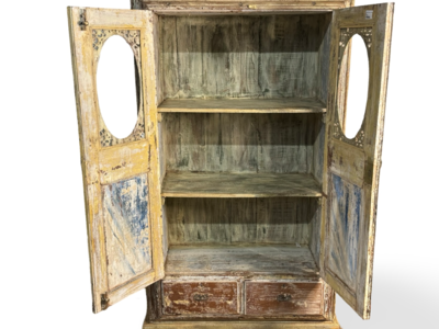 India glaskast 2 deurs snijwerk uniek