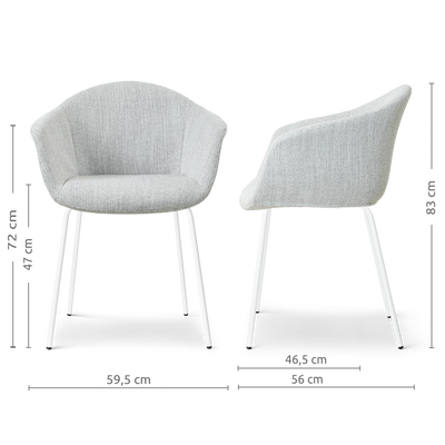 Eetkamerstoel Nora-Otis gestoffeerd - wit onderstel - met armleuningen