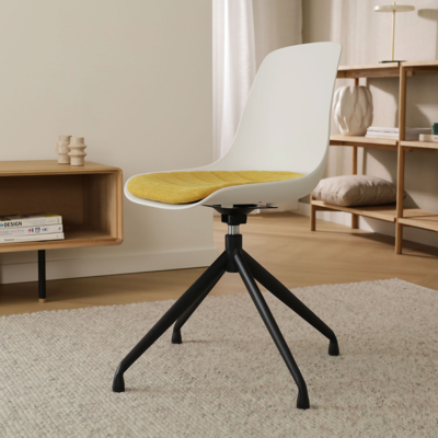 Draaibare eetkamerstoel Nola-Liv wit - zwart onderstel (incl. zitkussen)