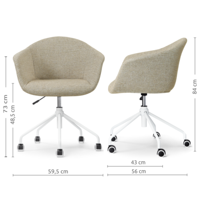 Nout-Otis bureaustoel wit onderstel - Gestoffeerde zitting met armleuningen