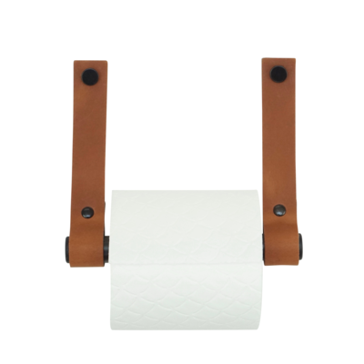 Leren toiletrolhouder (roldrager: zwart metaal)