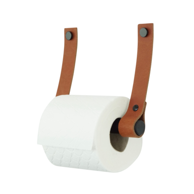 Leren toiletrolhouder (roldrager: zwart metaal)