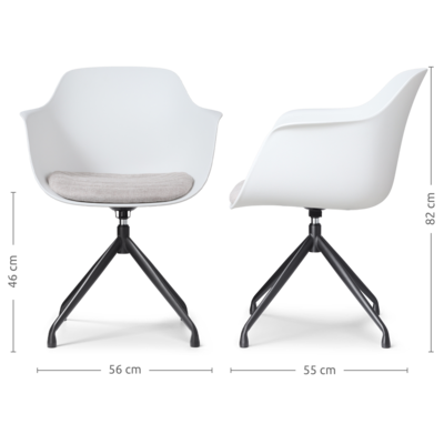 Nola-Liz zwart draaibare eetkamerstoel - Witte zitting met armleuningen (incl. zitkussen)