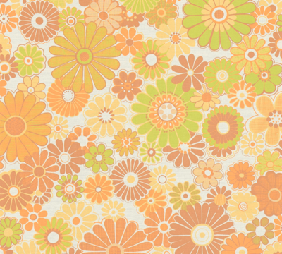 Retro behang bloemmotief met een lichte structuur – geel, groen, bruin