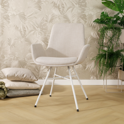 Stoffen eetkamerstoel Noa-Eef wit onderstel