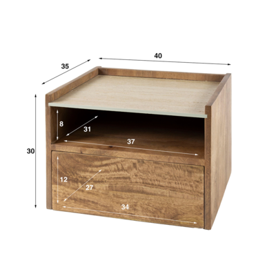 Nachtkastje Hangend Limestone open vak en lade