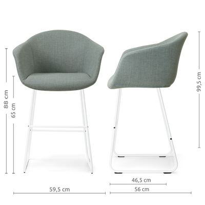 Barkruk Nino-Otis gestoffeerd wit onderstel met armleuningen (zithoogte 65 cm)