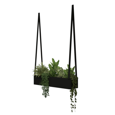 Plantenbak - aan leren banden (Zwart staal)