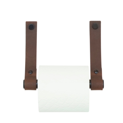 Leren toiletrolhouder (roldrager: zwart metaal)