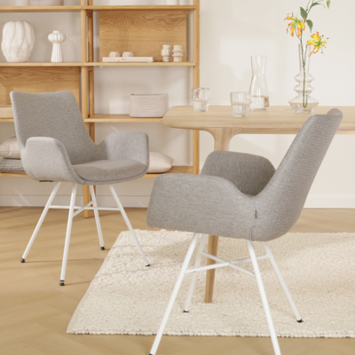 Stoffen eetkamerstoel Noa-Eef wit onderstel