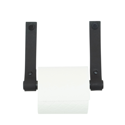 Leren toiletrolhouder (roldrager: zwart metaal)