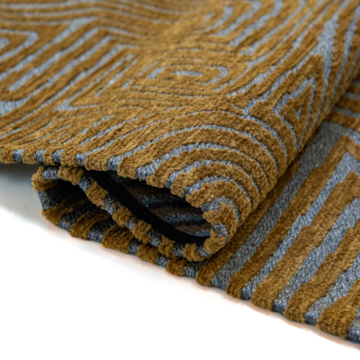 Geometrisch geel vloerkleed Tabasco met cirkels en labyrinten in goudgeel