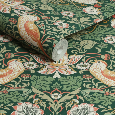 vliesbehang william morris at home strawberry thief rich green
