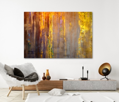 Abstract schilderij geel-goudkleurig - Canvas schilderij