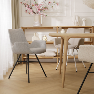 Stoffen eetkamerstoel Noa-Eef wit onderstel