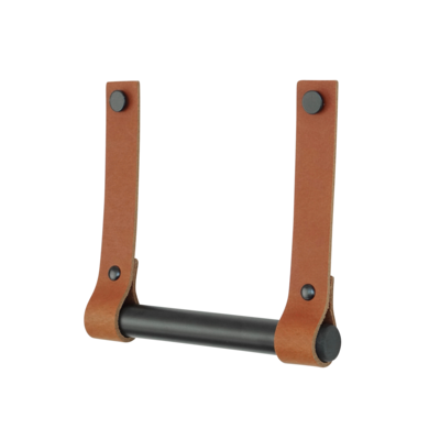 Leren toiletrolhouder (roldrager: zwart metaal)