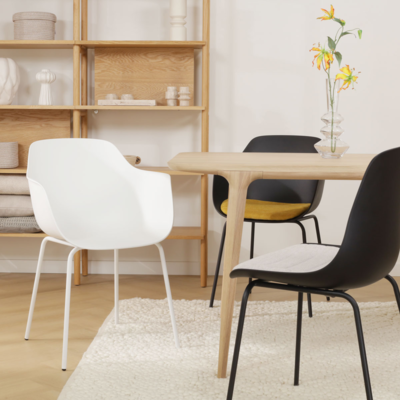 Eetkamerstoel Nora-Puk wit onderstel - met armleuningen