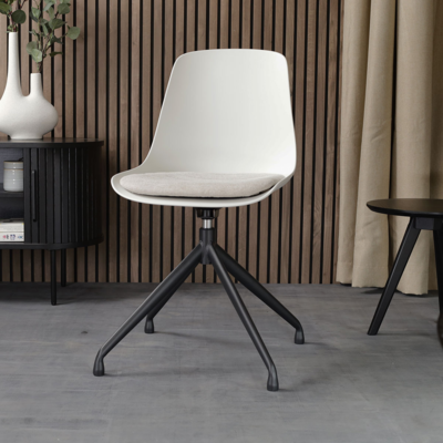 Draaibare eetkamerstoel Nola-Liv wit - zwart onderstel (incl. zitkussen)